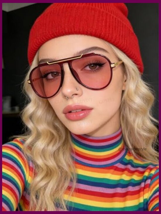Oversized Aviator Sunglasses Gold Metal Tangle Free Retro main image 6